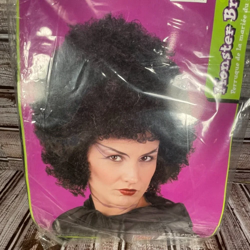 Halloween Costume Adult Child Women MONSTER BRIDE Black Curly Wig SEALED NWT NEW